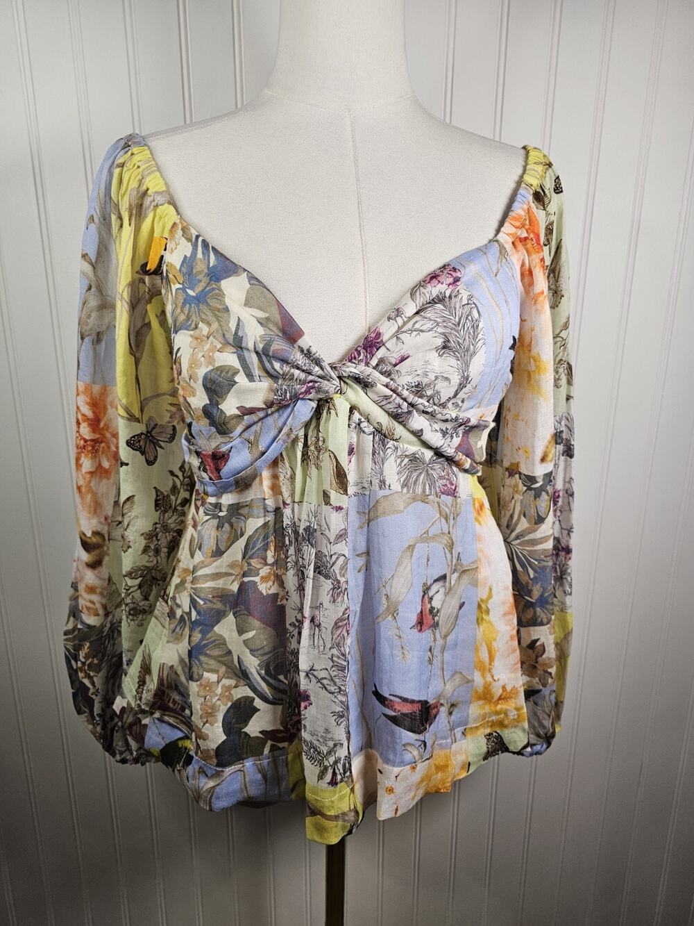 Banana Republic Ramie Twist Front Shirt Women S Patchwork 3/4 Sleeve A Line